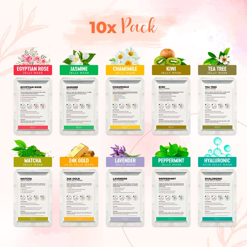 BRÜUN Peel-Off Jelly Mask Premium Modeling "Rubber Mask" Spa Set - 10 Treatments (24k Gold, Lavender, Kiwi, Peppermint, Egyptian Rose, Matcha, Chamomile, Tea tree, Jazmine) - Image 3